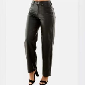Almost Famous Juniors 90's Faux Leather Wide Leg Pants in Black